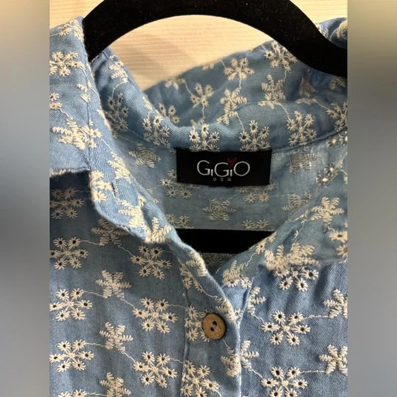 Light Blue Embroidered Floral Shirt Maxi Dress with Belt - Picture 2 of 4